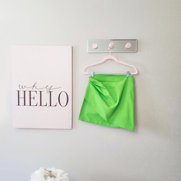 NWOT Zara lime green satin-effect gathered & draped high waisted mini skirt, S - Picture 12 of 15